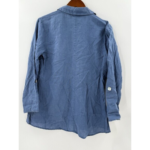 Habitat 100% Linen Blue Women's Top Mother of Pearl Buttons Swing Bottom SMALL - Picture 8 of 16